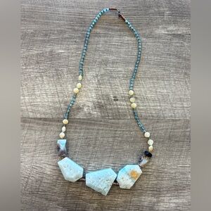 Blue & Cream Copper Rough Stone Beaded Necklace